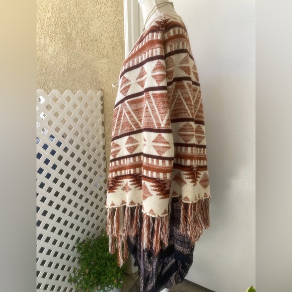 vintage earth tone fringed shawl poncho cape native design - Picture 4 of 15